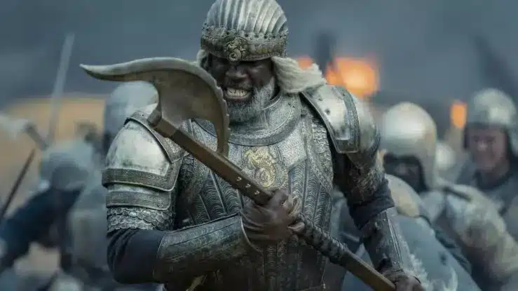 Corlys Velaryon Holding Battle Axe in Armor